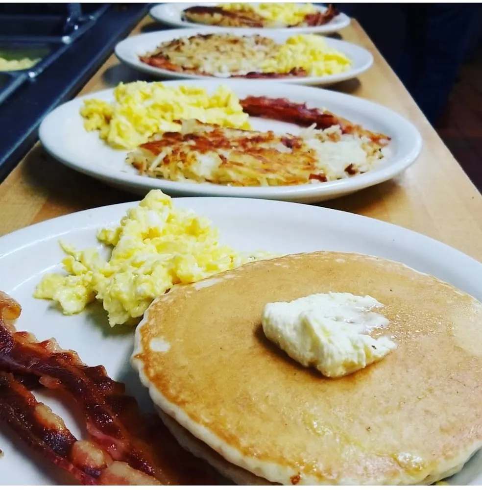 Pancakes 2 Pieces with 2 Eggs and 2 Bacon or 2 Sausage